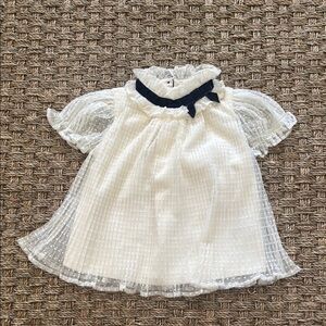 Janie and Jack White Blouse with Navy Velvet Bow